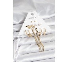 Gold Renk Pirinç 6'lı Kadın Küpe Seti