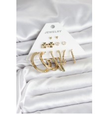 Pirinç Gold Renk 6 Çift Kadın Küpe Seti