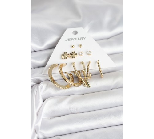 Pirinç Gold Renk 6 Çift Kadın Küpe Seti