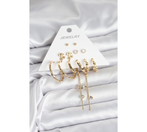 Gold Renk 6 Çift Pirinç Kadın Küpe Seti