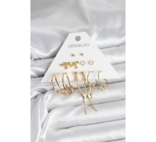 Pirinç Gold Renk 6 Çiftli Kadın Küpe Seti