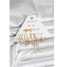 Pirinç Gold Renk 6 Çiftli Kadın Küpe Seti