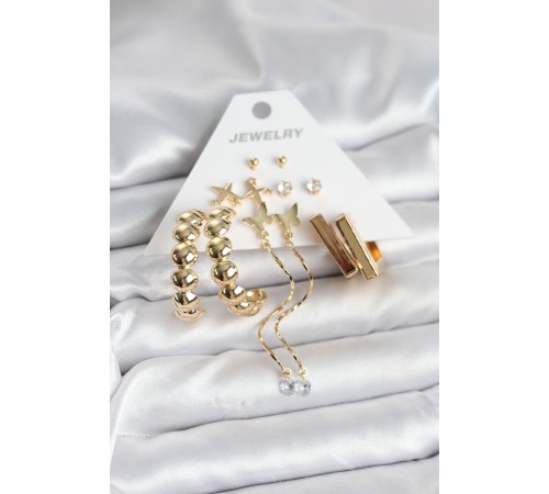 Gold Renk Pirinç 6 Çift Kadın Küpe Seti