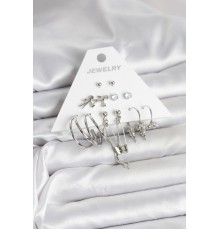 Pirinç Gümüş Renk 6'lı Kadın Küpe Seti