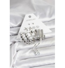 Gümüş Renk Pirinç 6'lı Kadın Küpe Seti