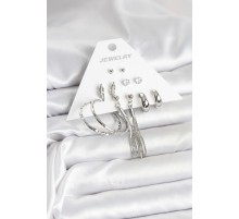 Gümüş Renk Pirinç 6 Çiftli Kadın Küpe Seti