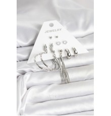 Gümüş Renk Pirinç 6 Çiftli Kadın Küpe Seti