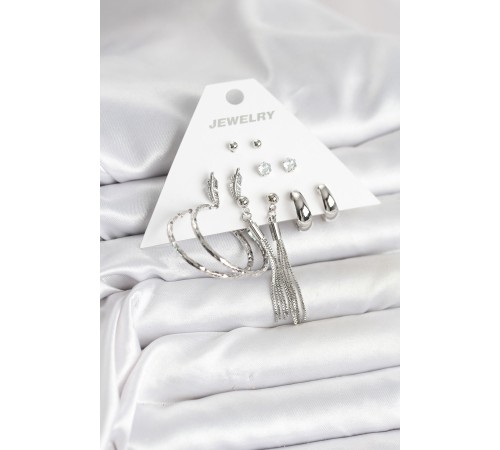 Gümüş Renk Pirinç 6 Çiftli Kadın Küpe Seti