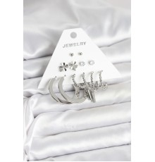 Pirinç Gümüş Renk 6 Çift Kadın Küpe Seti