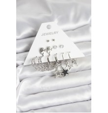 Pirinç Gümüş Renk 6'lı Kadın Küpe Seti