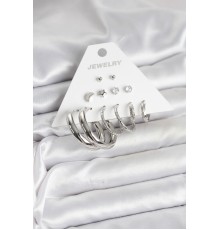 Pirinç Gümüş Renk Halka Modelli 6 Çift Kadın Küpe