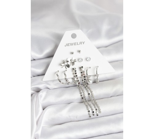 Pirinç Gümüş Renk 6 Çift Kadın Küpe