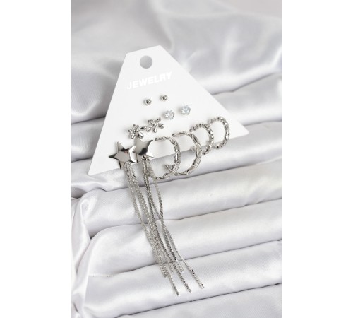 Gümüş Renk Pirinç 6 Çift Kadın Küpe Seti