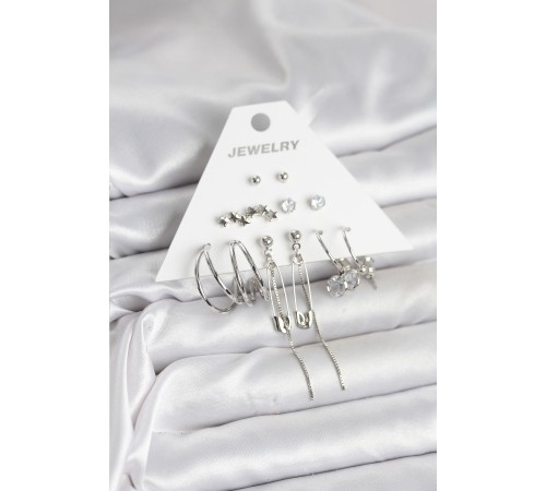 Gümüş Renk 6'lı Pirinç Küpe Seti