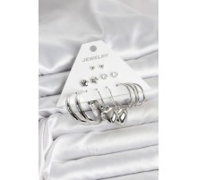 Pirinç Gümüş Renk 6 Çift Kadın Küpe Seti