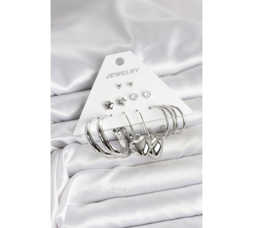 Pirinç Gümüş Renk 6 Çift Kadın Küpe Seti