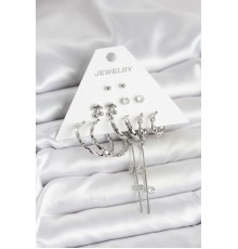 Gümüş Renk Pirinç 6'lı Kadın Küpe Seti