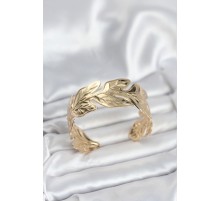 Gold Renk Pirinç Levha Yaprak Model Kadın Bileklik