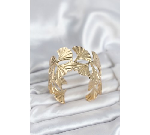 Pirinç Gold Renk Levha Yelpaze Model Kadın Bileklik