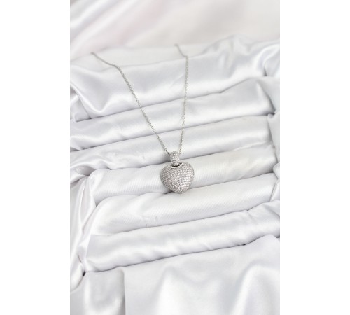 316L Çelik Zincir Gümüş Renk Zirkon Taşlı Kalpli Kadın Kolye