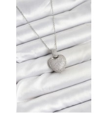 316L Çelik Zincir Gümüş Renk Zirkon Taşlı Kalpli Kadın Kolye