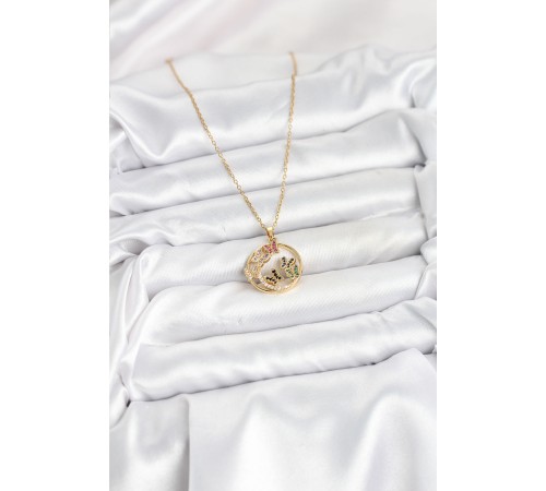 316L Çelik Zincir Gold Renk Zirkon Taşlı Kelebekli Kadın Kolye