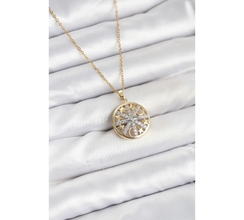 316L Çelik Zincir Gold Renk Zirkon Taşlı Kadın Kolye