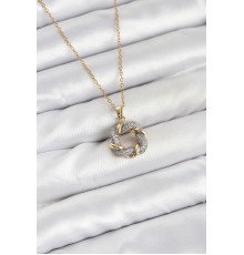 316L Çelik Zincir Gold Renk Zirkon Taşlı Sarmal Model Kadın Kolye