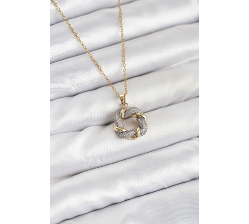 316L Çelik Zincir Gold Renk Zirkon Taşlı Sarmal Model Kadın Kolye