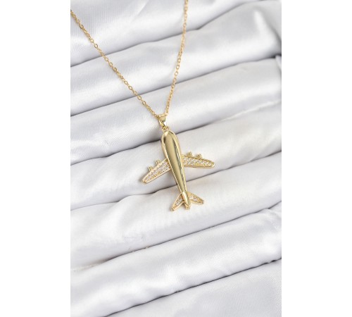 316L Çelik Zincir Gold Renk Uçak Model Kadın Kolye