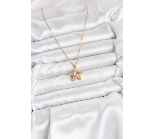 316L Çelik Zincir Pembe Taşlı Yıldız Model Kadın Kolye