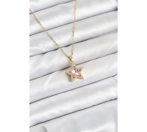 316L Çelik Zincir Pembe Taşlı Yıldız Model Kadın Kolye