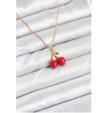 316L Çelik Zincir Gold Renk Kiraz Model Kadın Kolye
