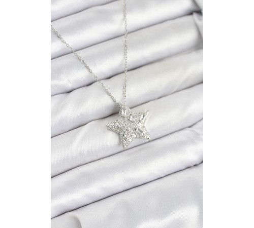 316L Çelik Zincir Gümüş Renk Yıldız Model Kadın Kolye