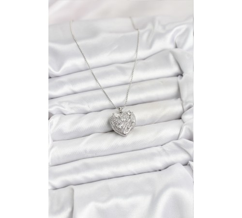 316L Çelik Zincir Gümüş Zirkon Taşlı Kalpli Kadın Kolye