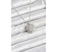 316L Çelik Zincir Gümüş Zirkon Taşlı Kalpli Kadın Kolye
