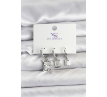 Gümüş Renk Zirkon Taşlı Kadın Küpe