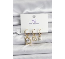 Gold Renk Zirkon Taşlı Kadın Küpe