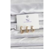 Gold Renk Pirinç Zirkon Taşlı Kalpli Kadın Küpe