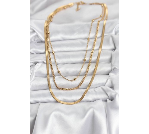 316L Çelik Gold Renk 3'lü Kadın Kolye