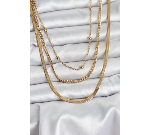 316L Çelik Gold Renk 3'lü Kadın Kolye