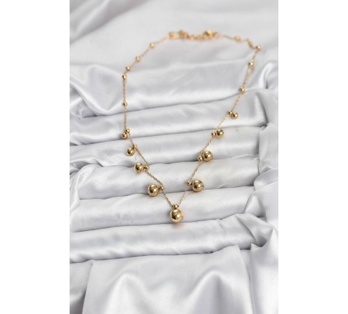 316L Çelik Zincir Gold Renk Topçuklu Kolye