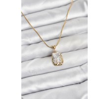 316L Çelik Zincir Gold Renk Zirkon Taşlı Kadın Kolye