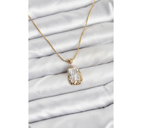 316L Çelik Zincir Gold Renk Zirkon Taşlı Kadın Kolye