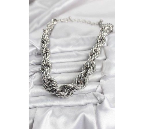 Pirinç Gümüş Renk Sarmal Halat Model Kadın Kolye