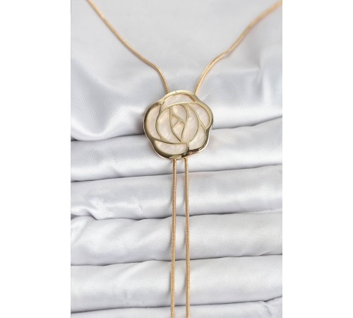 Pirinç Gold Renk Gül Model Asansörlü Kadın Kolye