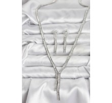 Gümüş Renk Baget Zirkon Taşlı Kadın Kolye Küpe Set