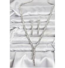 Gümüş Renk Baget Zirkon Taşlı Kadın Kolye Küpe Set