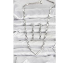 Gümüş Renk Zirkon Taşlı Kadın Kolye Küpe Seti