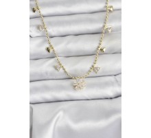 Pirinç Gold Renk Zirkon Taşlı Çiçek Model Kadın Kolye